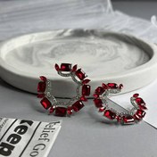 تصویر گوشواره حلقه‌ای زمرد قرمز 