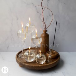 تصویر شمع پیرکس ست حبابی با سینی چوبی 