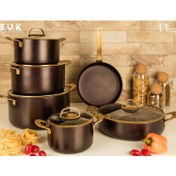 تصویر سرویس قابلمه چدن 11 پارچه بی وی کی طرح جدید گلکسی _ سورمه ایی cast iron pot service, 11 fabric bvk, new galaxy design - surmey