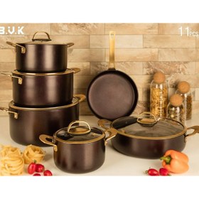 تصویر سرویس قابلمه چدن 11 پارچه بی وی کی طرح جدید گلکسی _ سورمه ایی cast iron pot service, 11 fabric bvk, new galaxy design - surmey