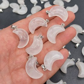 تصویر آویز سنگ کوارتز سفید مدل ماه درشت کد12946 White quartz stone pendant, big moon model, code 12946