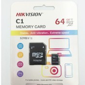 تصویر کارت حافظه microSDXC هایک ویژن Hikvisionمدل C1 کلاس 10 استاندارد UHS-I U1 سرعت 92MBps ظرفیت 64 گیگابایت به همراه آداپتور SD 