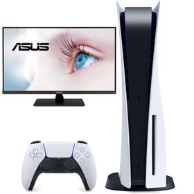 تصویر پلی استیشن 5 دیسک خور + مانیتور Asus VP32AQ 