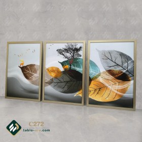 تصویر تابلو دکوراتیو تم زرد سه تکه مدرن (سه تیکه) 