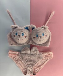 تصویر ست شورت و سوتین خز دار فانتزی مدل 90 خرگوشی رنگ صورتی 