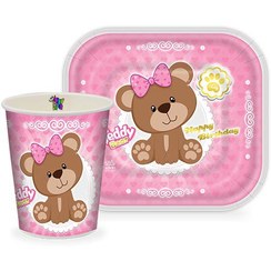 تصویر پیش دستی و لیوان تم تولد تدی دختر | 12 عددی 