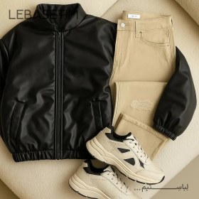 تصویر کاپشن چرم مشکی 