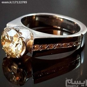تصویر انگشتر نقره مردانه با نگین الماس روسی موزانایت 