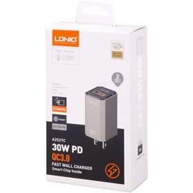 تصویر کلگی شارژ الدینیو مدل A2527C به همراه کابل تبدیل تایپ سی Ldnio A2527C 2Port QC3.0 PD 3A 30W Wall Charger With Type-C To Type-C Cable Cable