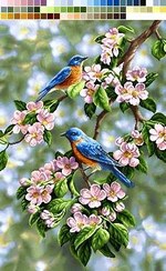 تصویر نخ و نقشه تابلوفرش طرح گل و مرغ 