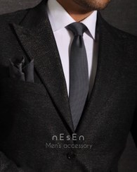 تصویر ست کراوات و دستمال جیب مردانه نسن | طوسی نوک‌مدادی ساده S41 