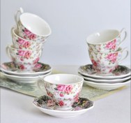 تصویر ست شش نفره فنجان و نعلبکی قهوه خوری گلدار طرح انگلیسی 