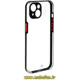 تصویر قاب گوشی iPhone 13 آیفون FASHION طرح پشت شیشه ای درجه یک شفاف ایربگ دار محافظ لنز دار مشکی کد 735 