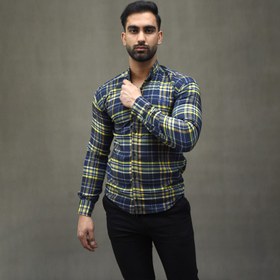 تصویر پیراهن ساده آستین بلند مردانه چهارخانه کد S416 