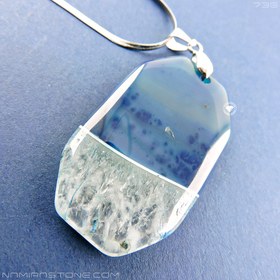 تصویر گردن آویز عقیق سلیمانی آبی Blue Agate (ژئود دار) 