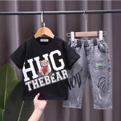 تصویر ست تیشرت و شلوارک خرسی رنگ مشکی 