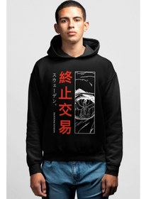 تصویر سویشرت مردانه کلاه‌دار مشکی با طرح چشم تنها برند rock&roll Single Eye Black Hooded Men's Sweatshirt