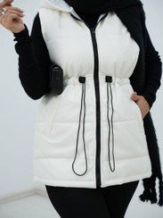 تصویر پافر زنانه چرم مدل G2382 رنگ سفید 