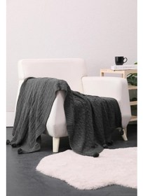 تصویر پتو بافتنی بیوکاتن پوم‌پوم - آنتراسیت برند favora Biocotton Knitwear Pompom TV Blanket - Anthracite