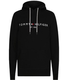 تصویر هودی فلیس مردانه با لوگو - کتان، مشکی برند Tommy Hilfiger Men's Logo Fleece Hoodie - Cotton, Black