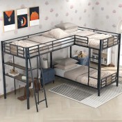 تصویر تخت خواب سه نفره دو طبقه مدل لونا همراه میز تحریر 