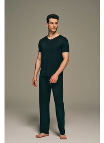 تصویر شلوار مدول پایه مردانه مشکی برند syah Black Men's Basic Modal Trousers