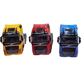 تصویر ماشین اسباب بازی کله تریلی دو محور ولوو - زرد 