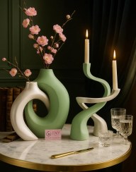 تصویر ست گلدان و شمعدان دوقلو - مشکی / گلدان 