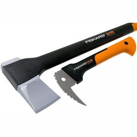 تصویر ست نگهدانده کنده و تبر ایکس 21 فیسکارس Fiskars X21 Wood Splitting Set 