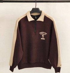 تصویر دورس یقه دار آستین رگلان قهوه ای کد 2530 