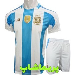 تصویر کیت آرژانتین 2025 هواداری رنگ سفید آبی کیفیت +A تایلندی Argentina 2025 fan kit, white, blue, Thai quality +A