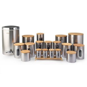 تصویر ست سرویس آشپزخانه استیل درب بامبو 20 پارچه 