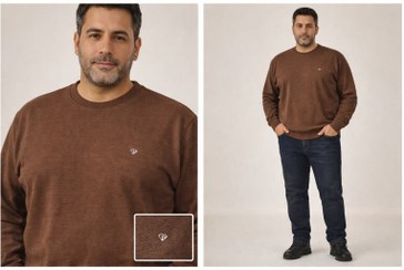 تصویر دورس یقه‌گرد مردانه سلانیک سایز بزرگ GEWER ترک - قهوه ای سوخته تیره / 4XL 