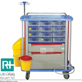 تصویر ترالی حمل دارو تمام ABS مدل H2 با کشوهای دارویی trolley