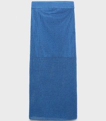 تصویر دامن بلند قلاب بافی زنانه آبی منگو 