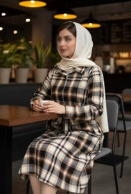 تصویر مانتو بلند چهارخونه 