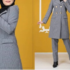 تصویر مانتو و شلوار اداری دیپلمات زنانه پرشین مکانیک رنگ نسکافه ای 