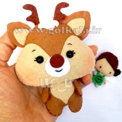 تصویر عروسک گوزن نمدی لپکیا ۱۰ سانتی‌متری | هدیه خاص و کودک‌دوست گل‌کالا 