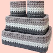 تصویر سبد قلاب بافی تریکو طرح سیسمونی نوزادی کد 23 مجموعه 4 عددی 