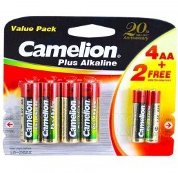 تصویر پک باتری ۲ نیم قلمی + ۴ قلمی Camelion Plus Alkaline 