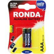 تصویر باتری دوتایی نیم قلمی Ronda Ultra Plus Alkaline AA LR03 کارتی 