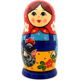 تصویر ماتروشکا 3 تایی خروس به دست آبی 