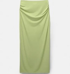 تصویر دامن میدی کشی جمع شده زنانه سبز سیبی پل اند بیر 