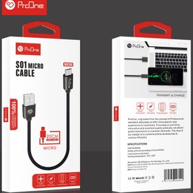 تصویر کابل تبدیل USB به microUSB پرووان مدل S01 طول 0.20 متر ProOne S01 USB To MicroUSB 0.20M