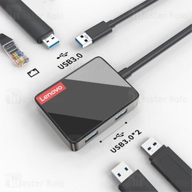 تصویر هاب 4 پورت لنوو Lenovo LP0803 4 in 1 USB HUB Adapter 3USB3.0 1RJ45 new - مشکی 