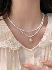 تصویر گردنبند پرلین 1pc Elegant Vintage French Style Double-Layered Faux Pearl Necklace