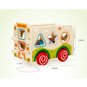 تصویر اسباب‌بازی خودرو با بلوک‌های چوبی برند fashionhome Wooden Blocks Bus Vehicle Toy