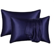 تصویر یک جفت روبالشی ساتن سورمه ای سایز 50 در 70 satin pillowcase