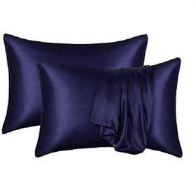 تصویر یک جفت روبالشی ساتن سورمه ای سایز 50 در 70 satin pillowcase