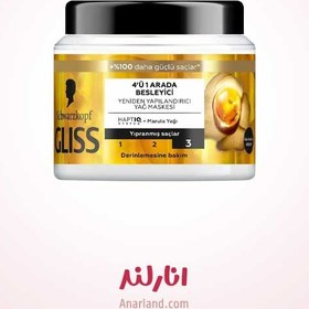 تصویر ماسک موی گلیس 4 در1مدل Nutritive داخل حمام برای موهای چرب و آسیب دیده 400میل 